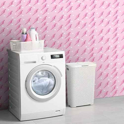 Kosiz Preppy Peel and Stick Wallpaper, Hot Pink Removable Classroom Wallpaper, Pink Preppy Lightning Dorm Paper, Aesthetic Photography Background for School Bedroom Wall Decor 17.7 x 118''