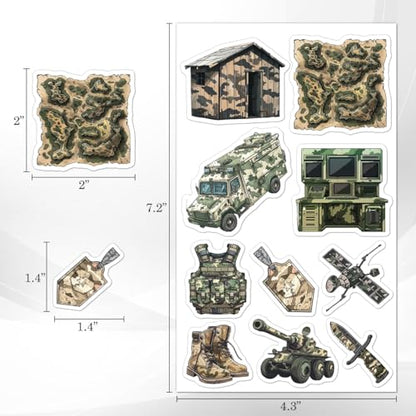 Pack 50 Pcs Vintage Army Military Stickers for Water Bottles Funny Laptop Cups Scrapbooking Luggage Teens Kids Girls Boys Adults Waterproof Aesthetic Sticker Small Vinyl Decals