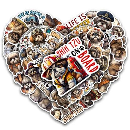 Shih Tzu Stickers 50 Pieces Vinyl Waterproof Decal for Laptop Water Bottle Phone Car Window Bike Motorcycle Stakeboard Scrapbook ShihTzus Sticker Gifts for Kid Teen Adult
