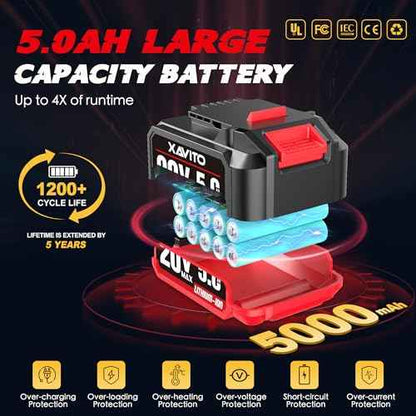 XAVITO Replacement for Bauer 20V Battery 5.0Ah, New Upgraded 4X Longer Runtime, for Bauer 20V Cordless Tools, for Bauer 20V Lithium Battery 1701C-B 1702C-B 1907C-B 2108C-B 2109C-B