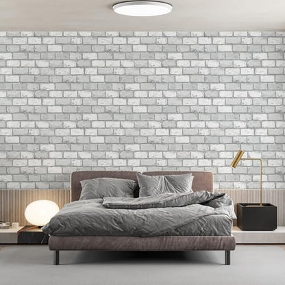 JiffDiff Brick Wallpaper Peel and Stick, Removable Vintage Self Adhesive Wallpaper Renter Friendly Textured Stick on Wallpaper Contact Paper £¨17.3" x 120" Gray Brick£©