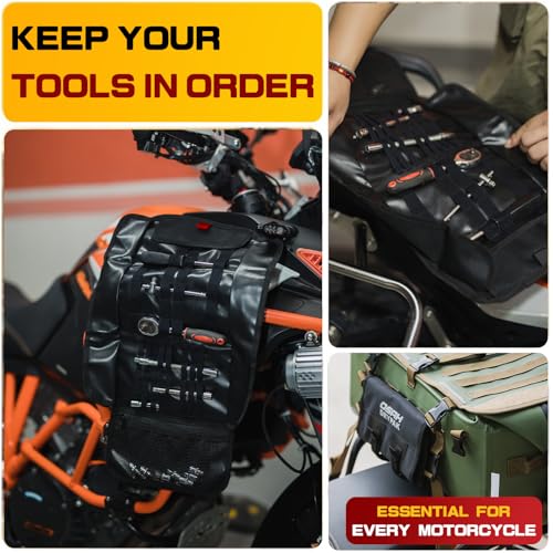 Motorcycle Tool Roll Bag - Roll-Up Tool Pouch Wrench Sturdy Organizer Handlebar Tool kit for Harley, Enduro, Dirt Bike, UTV, and Motorcycle Accessories Gear, Tools Not Included