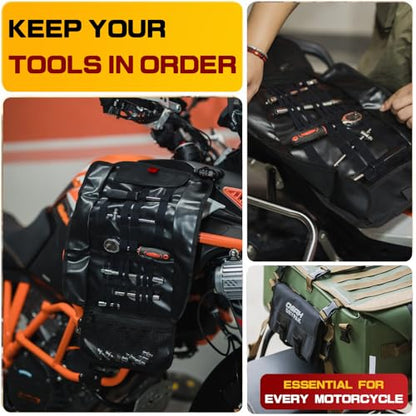 Motorcycle Tool Roll Bag - Roll-Up Tool Pouch Wrench Sturdy Organizer Handlebar Tool kit for Harley, Enduro, Dirt Bike, UTV, and Motorcycle Accessories Gear, Tools Not Included