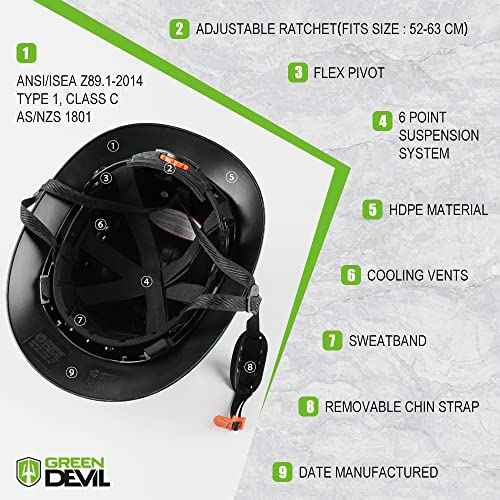 Full Brim Hard Hat Vented Construction Safety Helmet OSHA Approved Cascos De Construccion Work Hardhats with Cooling Towel for Men&Women 6 Point Adjustable Ratchet Suspension