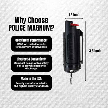 Police Magnum Bulk Pepper Spray Keychain Self Defense- Tactical Maximum Strength- Belt Clip Safety Key Chains for Women & Men- Made in The USA