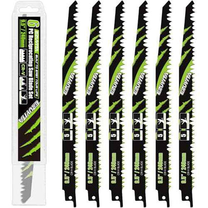 9.5-Inch Wood Pruning Reciprocating Saw Blade Set with Storage Box, 6-Piece Pruner Saw Blades with 5 TPI CR-V Steel for Tree Trimming Wood Cutting