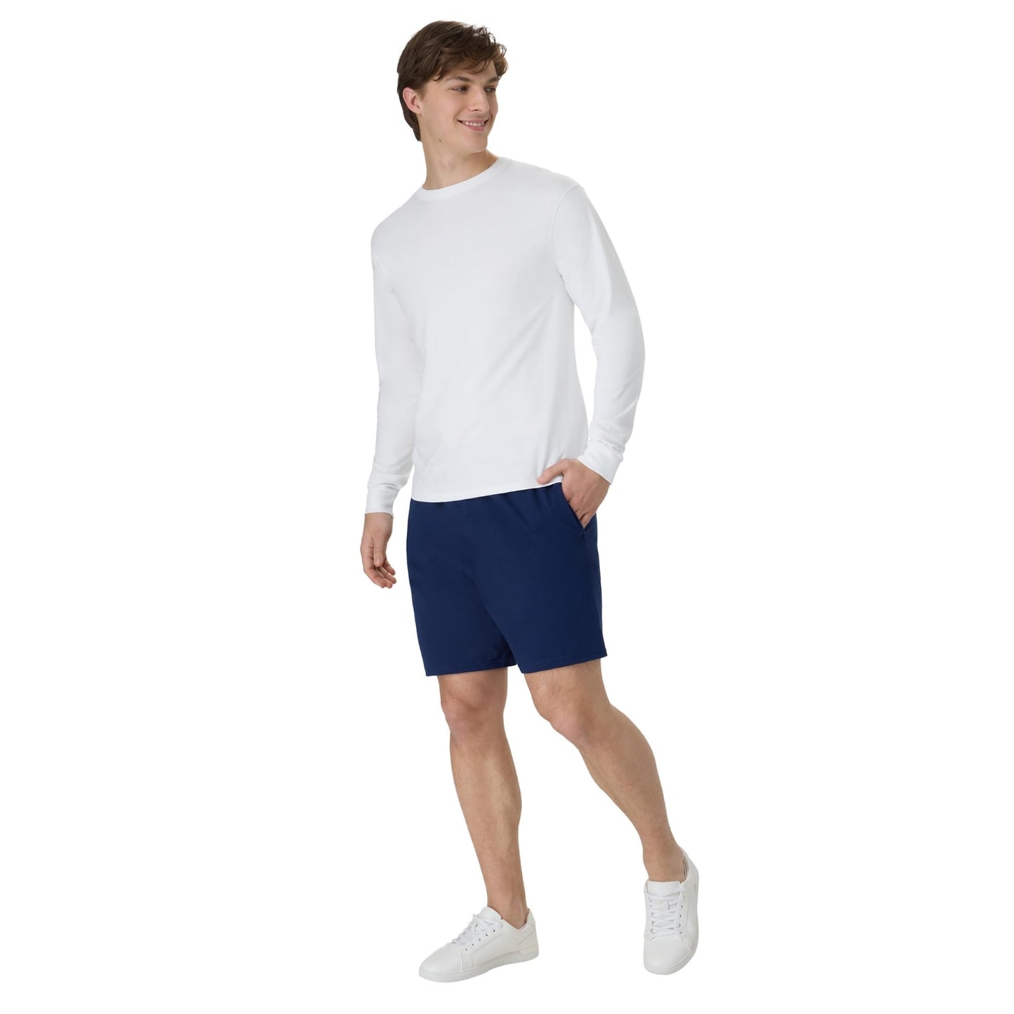 Hanes Men's Jersey Pocket Short, Navy, Medium