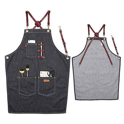Denim Apron with Pockets for Men Women, Tool Work Apron for Chef Cooking BBQ Garden, Painting Woodworking, Gift for Him and Her