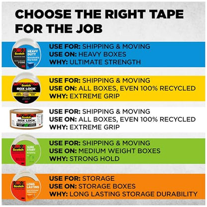 Scotch Heavy Duty Shipping Packaging Tape, 1.88" x 27.7 yd, Great for Packing, Shipping & Moving, Clear, 1 Dispensered Roll (142L)
