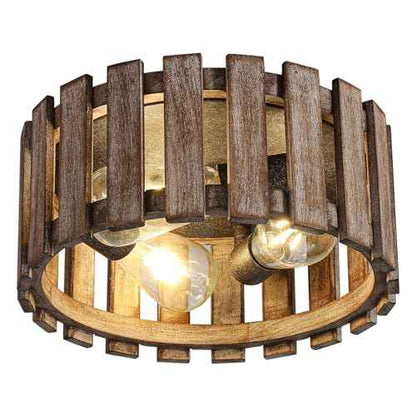 Farmhouse Flush Mount Ceiling Light, 12.2 Inch 3-Light Metal and Wood Close to Ceiling Light Fixture, Rustic Ceiling Light for Kitchen, Dining Room, Living Room, Hallway