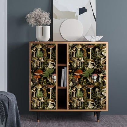 Jeweluck Floral Peel and Stick Wallpaper Mushroom Contact Paper 17.7 in x 24.2 ft Flower Removable Wallpaper Forest Peel and Stick Black Decorative Vinyl