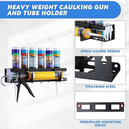 Hicarer Caulking Tube and Gun Holder Caulking Gun Storage Rack with Horizontally Base Sealant Organizer for Garage and Workspace Wall Mounted Tubes and Nozzle(1 Pack)