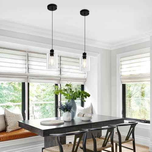 Glass Pendant Lights Kitchen Island 2 Pack, Black Kitchen Pendant Lighting Over Island, Hanging Light Fixtures Modern Pendant Lights for Hallway Entryway Bedroom Dining Room