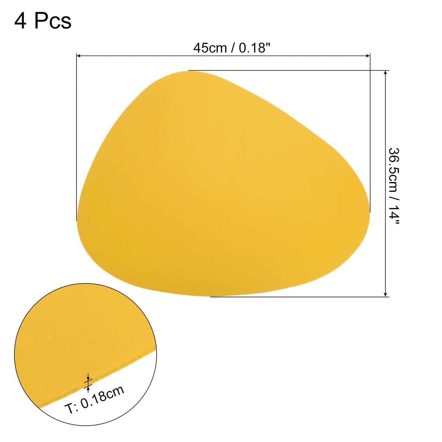 uxcell 4 Pcs Faux Leather Placemats for Dinner Table, PU Leather Drop-Shaped Table Mats Placemats Heat Resistant Waterproof Oil Proof Kitchen Placemats (Yellow)
