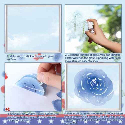 Chunnin 9 Sheets 4th of July Window Clings Summer Patriotic Floral Window Decoration Party Supplies Wild Flower Stickers Independence Day Fourth of July Red Blue Memorial Day Poppy Double Sided Decal