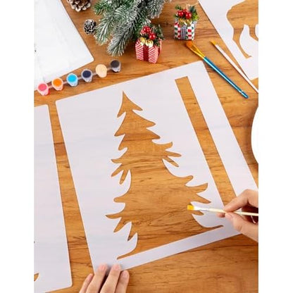 Large Pine Tree Stencils for Painting on Wood Reusable Christmas Pine Tree Template, Giant Fence Stencils for Wall Garden Fence Window Furniture Mural