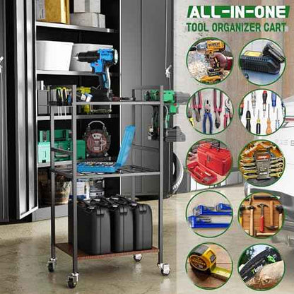 ULIBERMAGNET Power Tool Storage Organizer Cart, Metal Open Tool Rack Cart with Wheels,Heavy Duty Rolling Utility Storage Drill Rack Shelf for Garage, Shed, Yard Tool Holder, Basement,Gift Ideas