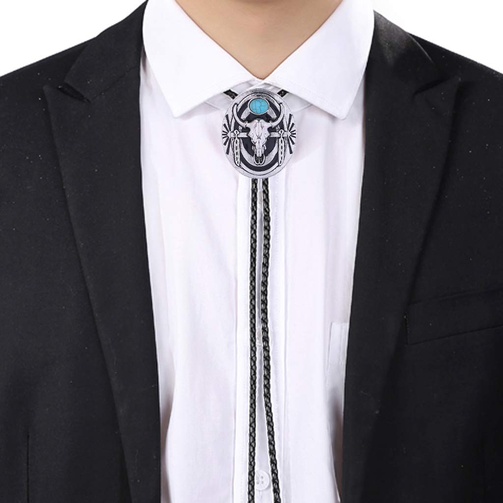 HUABOLA CALYN Turquoise Bolo tie- Handmade Native American Western Cowboy Rodeo Longhorn bull Bolo tie for Men