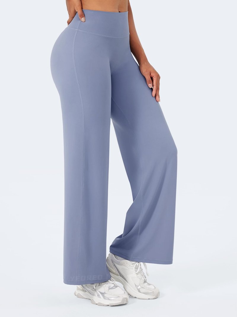 YEOREO Workout Leggings Womens No Front Seam Straight Leggings 29" High Waist Buttery Eddiy Gym Yoga Pants Granite Blue XL