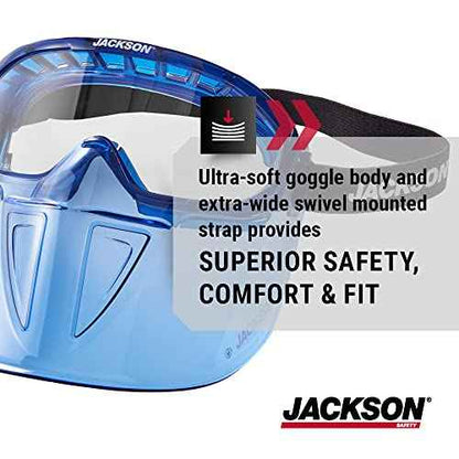 Jackson Safety 21000 - Safety Goggle - Gpl500 Premium Series - Clear Lens - Anti-fog - With Flip-up Detachable Face Shield - Blue Body