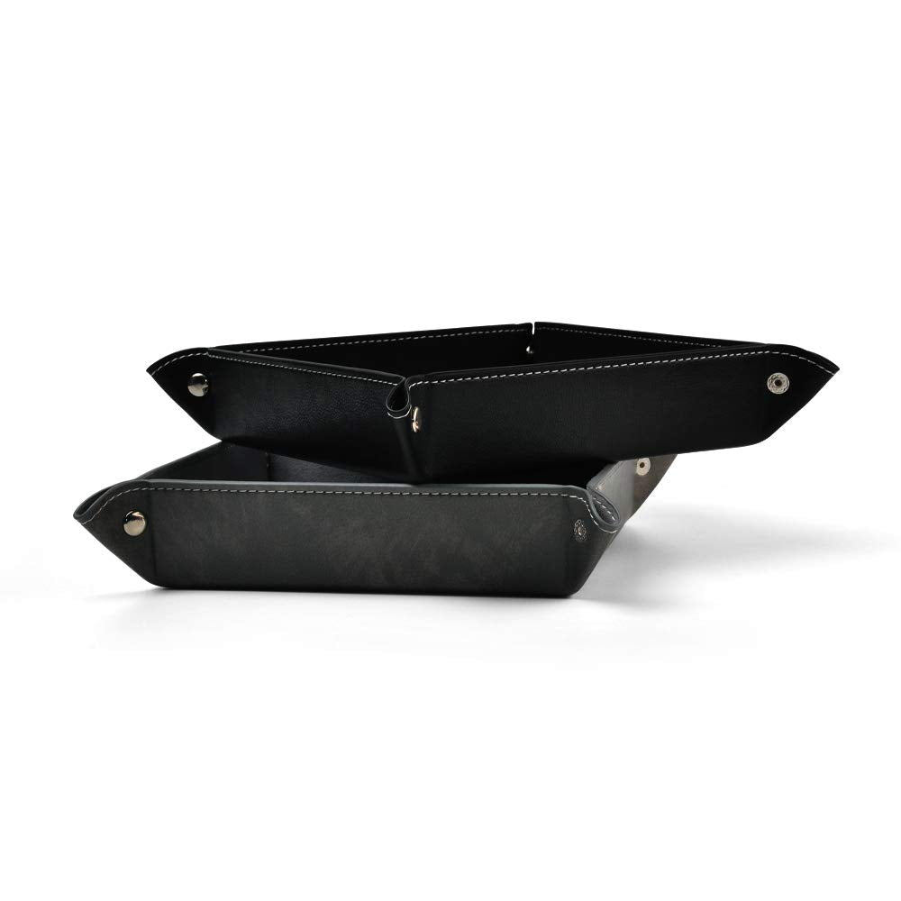 Oirlv Premium Leather Valet Tray for Men Jewelry Organizer, Desktop Storage,Key Wallets Cell Phones Catchall Tray Nightstand or Dresser Organizer Plate (Black)