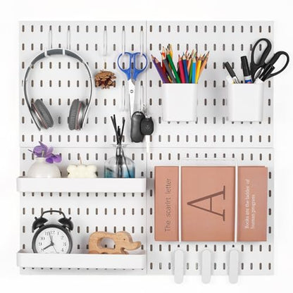 VEVOR Pegboard Combination Kit, 11" x 11" Plastic Pegboard, 4 Panels, Peg Board Wall Organizer Kit with Accessories, for Garage Tool Storage Kitchen Living Room Craft Room Office Bathroom Home, White