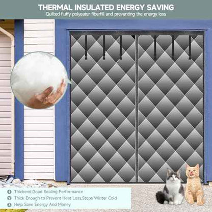 Garage Door Screen for Winter, Sunmoxia 9 * 7Ft Magnetic Thermal Insulated Door Curtain, Upgraded Oxford Cloth Filled with Thicken Polyester Fiberfill, Windproof Insulation Cover Blanket (Grey)