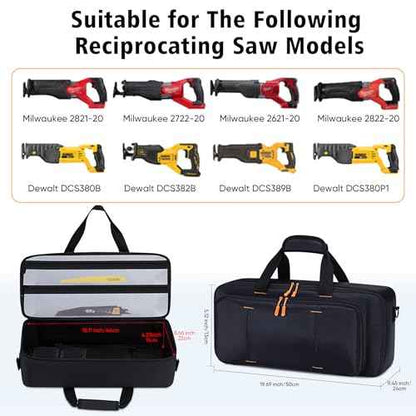 Reciprocating Saw Case Compatible with Dewalt Cordless Reciprocating Saw (DCS380B/DCS382B/ DCS389B/ DCS380P1) and Milwaukee Fuel Sawzall, Carrying Bag for Fuel Sawzall with Multiple Pockets