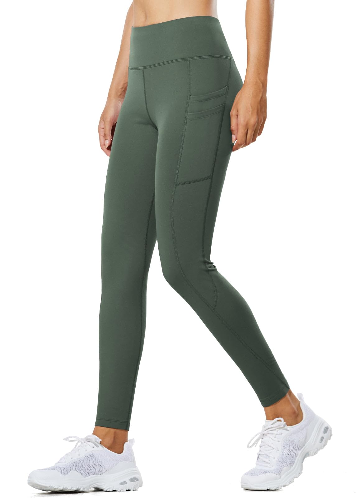 baleaf Thermal Leggings for Women Fleece Lined Waterproof Winter Hiking Pants Warm Tights Cold Weather Running Gear Army Green XL