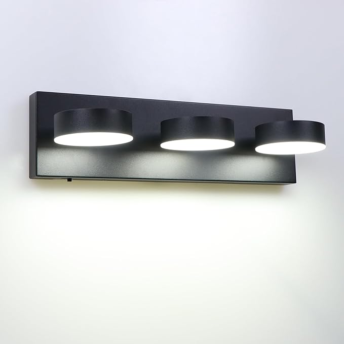 Modern Bathroom Vanity Light Fixtures,4-Light Matte Black Bathroom Wall Lighting Fixtures Over Mirror, Dimmable 5CCT LED Vanity Lights with Acrylic Shades