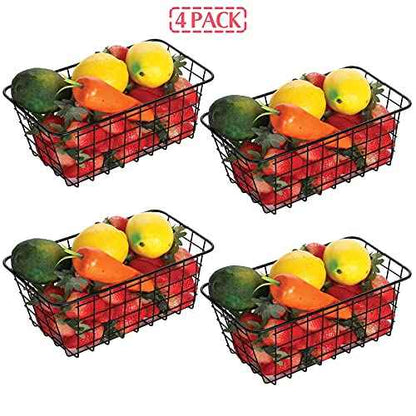 4 Pack Wire Storage Baskets Household Metal Wall-Mounted Containers Organizer Bins for Kitchen Bathroom Freezer Pantry Closet Laundry Room Cabinets Garage Shelf, Medium