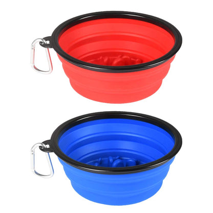 Large Collapsible Dog Bowls, 34oz Travel Water Food Bowls Portable Foldable Collapse Dishes with Carabiner Clip, 2 Pack (Purple+Red)