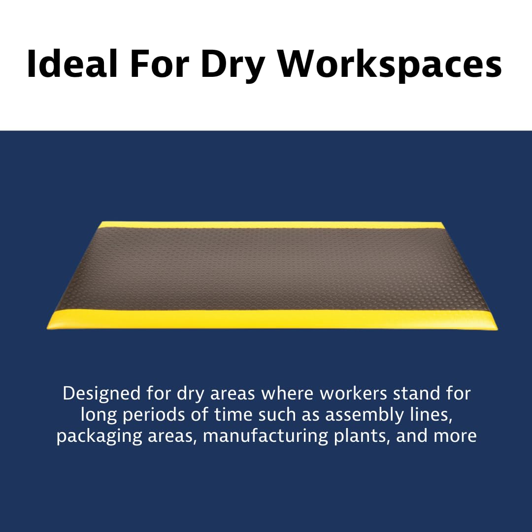 Notrax 417 Bubble Sof-Tred™ with Dyna-Shield® 3' x 4' x 1/2" Anti Fatigue Mat, Slip Resistant Bubble Textured Surface, Ideal for Industrial and Commercial Workplaces, Black/Yellow, 417S0034BY