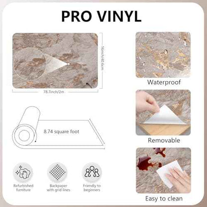 Gray and Gold Marble Fancy Wallpaper 16" x 78.7'' Thicken Granite Peel and Stick Contact Paper Vintage Texture Glossy Self-Adhesive Waterproof Vinyl Removable for Living Room Countertop Kitchen Garage