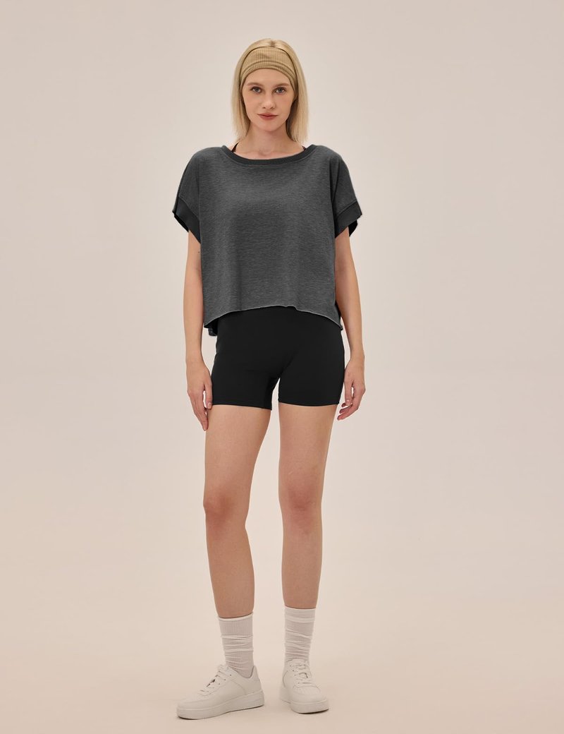 UNIANKIYA Open Back Workout Tops for Women Loose Fit Athletic Crop Tee Short Sleeve Gym Running Yoga Shirt Dark Grey