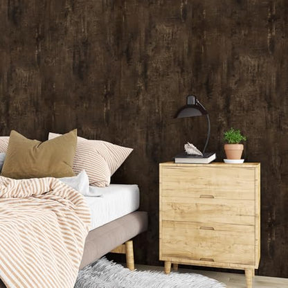 Wallercity Faux Brown Wood Grain Contact Paper Thickened Concrete Wallpaper Peel and Stick Removable Dark Wood Contact Paper Industrial Brown Wallpaper for Countertops Bathroom Kitchen 15.8''x78.7''