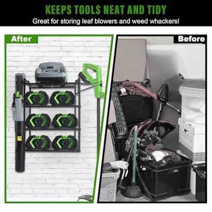 Tool Wall Mount Storage Rack for Ego, Lawn Power Tool Organizer for Ego Hedge Trimmer Ego Battery Charger Ego Edger Lawn Tool , 4-Tier Battery Drill Holder Wall Mount, Power Lawn Tool Organizer
