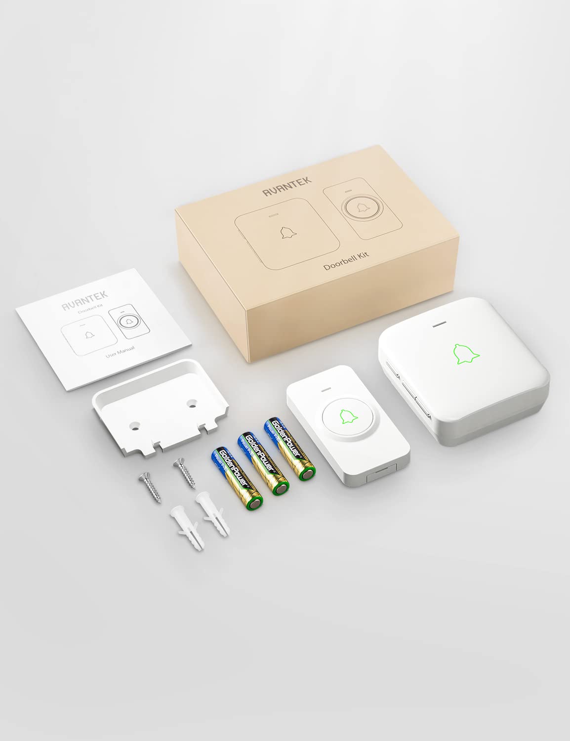 AVANTEK Wireless Door Bell, BA-11 Waterproof Battery Operated Doorbell Chime Operating at 1000 Feet, Portable Door Chime kit with 52 Melodies, 5 Volume Levels, and CD Quality Sound