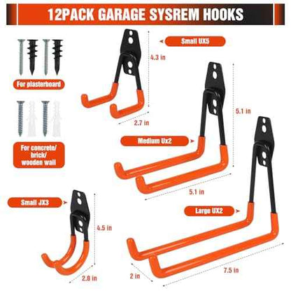 Garage Hooks Ladder Hooks for Hanging Heavy Duty Garage Organizer Wall Mount Metal Garage Storage Organization Tool Hanger Utility Rack for Garage Wall, Shed, Garden, Workshop