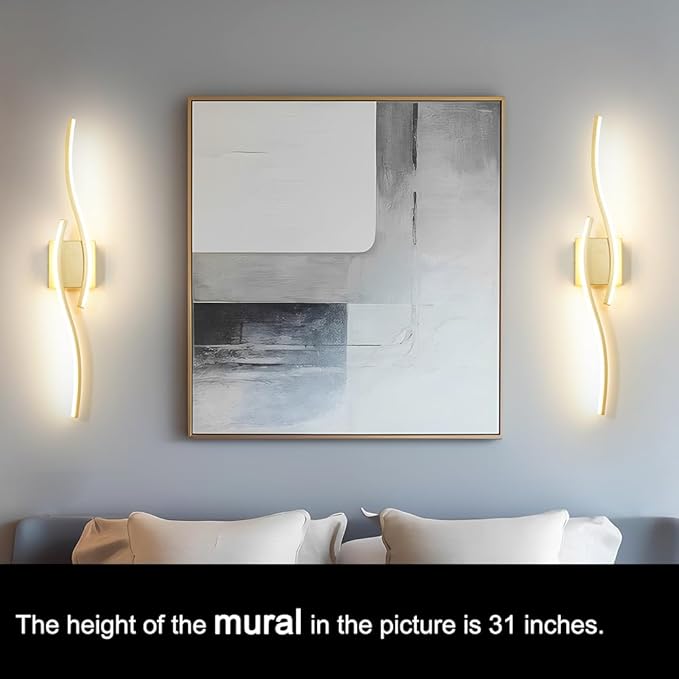 Modern Gold Wall Light Fixture Set of 2, RC Dimmable LED Wall Light Indoor, LED Wall Decor for Hallway Bedroom Living Room, Hardwired Wall Sconce with Remote Control, 27.56" in, Timer, Memory