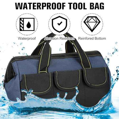 Silkfly 6 Pcs Tool Bag for Men Women Heavy Duty Tool Tote with Waterproof Hard Bottom Multi Pockets Large Mouth Organizer for Various Worker Electrician Carpenter Mechanic(13 Inch,Blue Green Red)