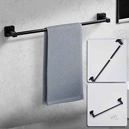 Matte Black Bathroom Hardware Set 8 Pieces,Towel Bar Set Stainless Steel Wall Mounted, Includes 23.6In Hand Towel Bar, Towel Ring, Robe Towel Hooks,Toilet Paper Holder, Bathroom Towel Rack Set