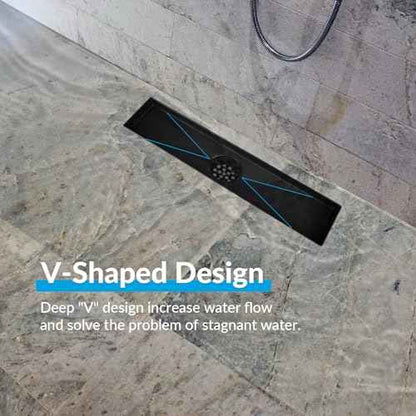 36 Inch Removable Cover Linear Shower Drain 304 Stainless Steel Rectangular Floor Drain for Kitchen Bathroom Square Hole Drain with Accessories Hair Strainer Adjustable Leveling Feet (Matte Black)