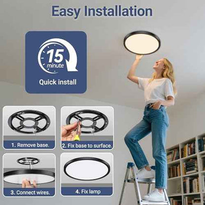 6 Pack 2640LM LED Flush Mount Ceiling Light Fixture, 12inch 24W Dimmable & 5 CCT Selectable (2700K-6500K), Sleek Modern Ceiling Light for Bedroom Laundry Hallway Kitchen, Black