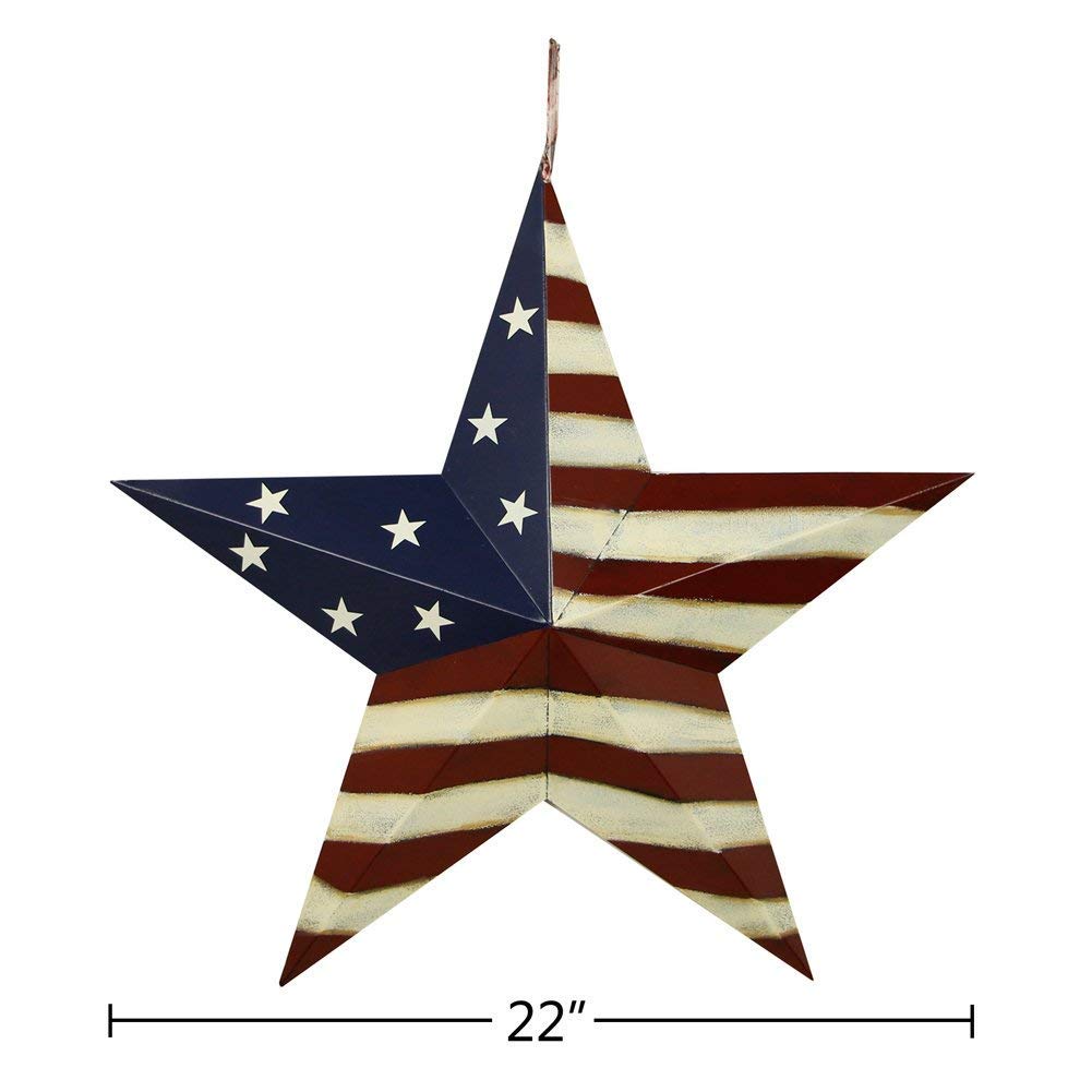 Linfevisi 22 Inch Barn Star Wall Decor Outdoor Patriotic Decorations Hanging Metal Stars American Flag 4th of July Memorial Day Texas Star Wall Art for Western Country Farmhouse Home