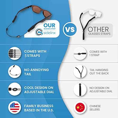 Adjustable Eyeglass Strap (Shark Style) - No Tail Sunglass Strap - Eyewear String Holder - With Bonus Glasses Cleaning Cloth