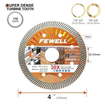 FEWELL 4Inch Diamond Ceramic Saw Blade for Angle Grinder,Spuer Thin Turbo Blade Cutting disc for Porcelain,Ceramic Tile Granite Brick and Concrete 105x10x22.23 mm (3-Packs)
