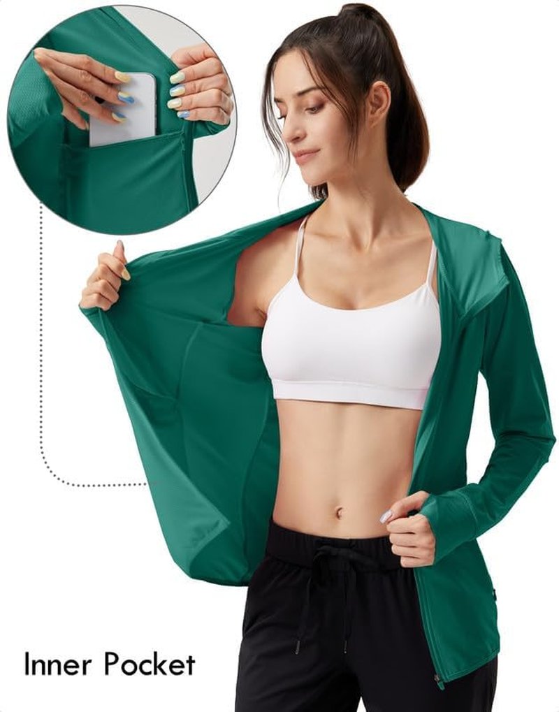 UPF 50+ Women's Sun Protection Hoodie Jacket - Lightweight Long Sleeve Hiking Shirt with Pocket