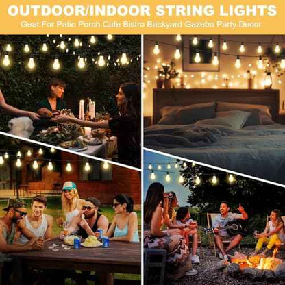 50FT Outdoor String Lights Waterproof with 32+2 Bulbs (1.5FT Bulbs Spacing), Remote & Dimmer, Commercial Patio String Lights with 3 Mode Light & Timing, 50PC Mounting Ties for Outside