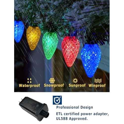 HIITEN Bluetooth C9 Christmas Lights Outdoor 39FT 50LEDs, DIY Chasing Effects Smart LED Christmas Lighting, APP Remote Controlled Extendable Color Changing Xmas Light with Timer Music Sync